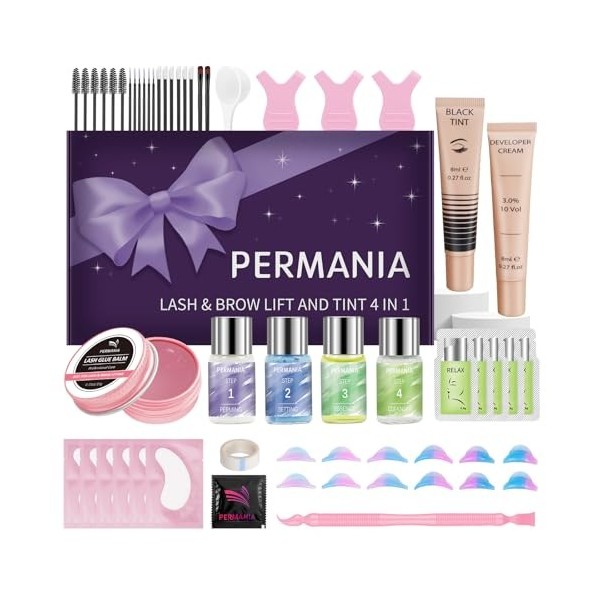 PERMANIA Kit Rehaussement de Cils avec Teinture, 2025 Nouveau 4 in 1 Kit de Teinture et Lifting des Cils et Sourcils, pour Sa...