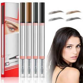 Lot de 4 crayons à sourcils 2 en 1 avec gel, crayon à sourcils Microblading avec 4 pointes fourchettes, 2 en 1 Brow Pen and S