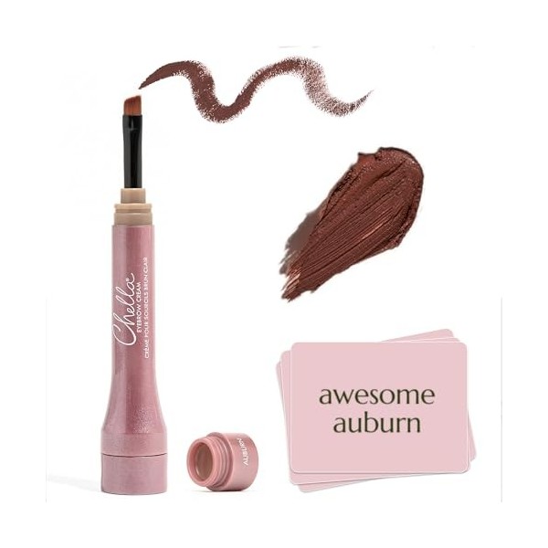 Chella Eyebrow Cream, Awesome Auburn - Vegan, Cruelty Free, Paraben Free, Gluten Free - Long Wearing, Velvet Consistency, Wat