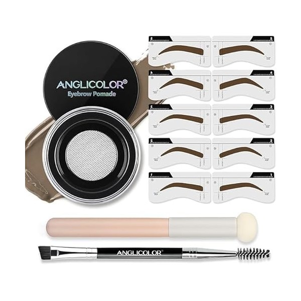 Anglicolor Kit de pochoirs à sourcils, kit de pochoirs à sourcils, pommade à sourcils étanche, pommade à sourcils longue duré