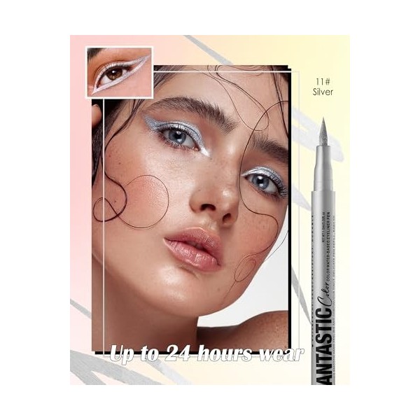 Eyeliner Liquide Mat Waterproof, Crayon Eyeliner Coloré, Tient Plus De 24 Heures, Pigmenté, Longue Tenue, Sans Bavures, Ultra...