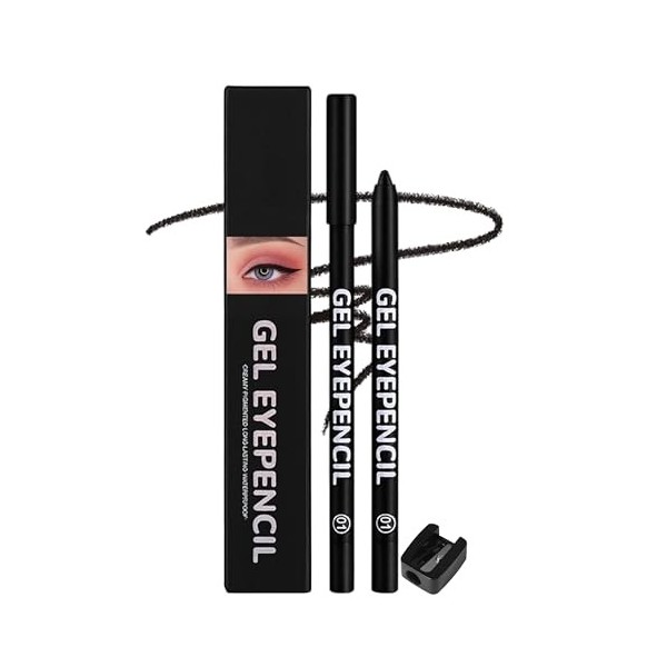 Erinde Crayon Yeux Waterproof Noir, Crayon Gel Eyeliner, Haute Pigmentation, Longue Durée, Résistant à lEau, Inclut un Taill ...