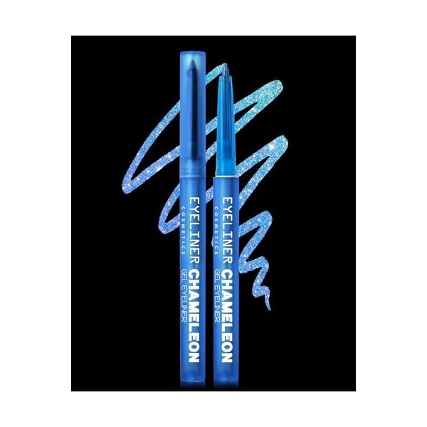 Paillettes Crayon Yeux, Bleu Chameleon Eyeliner, Eye Liner Waterproof Long Lasting, Résistant aux Taches Crayon Eyeliner, Hau...