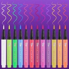 LOPHE UV Eyeliner Set, 12 Couleurs Eye Liner Fluorescent Résistant, Couleurs Fluorescentes Éclatantes,Imperméables et Résista...