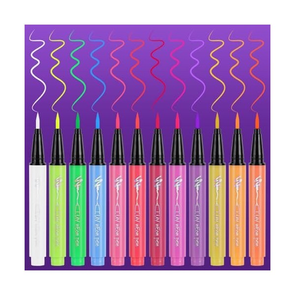 LOPHE UV Eyeliner Set, 12 Couleurs Eye Liner Fluorescent Résistant, Couleurs Fluorescentes Éclatantes,Imperméables et Résista...