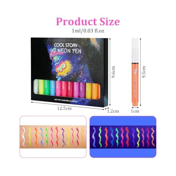 LOPHE UV Eyeliner Set, 12 Couleurs Eye Liner Fluorescent Résistant, Couleurs Fluorescentes Éclatantes,Imperméables et Résista...