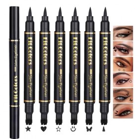 Sitovely 6PCS Coffret de Crayons Eye Liner Liquide à deux têtes, Liquid Eyeliner Stamp Pencil, Stylo Eyeliner Noir ailé pour ...