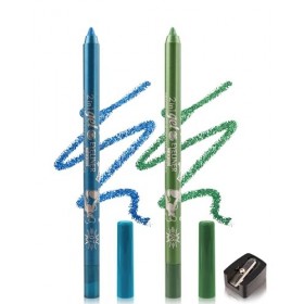 2Pcs Crayon Gel Yeux Pailleté Bleu Vert, Métallique Brillant Eye Liner avec Taille-Crayo, Eyeliner Waterproof et Longue Tenue...