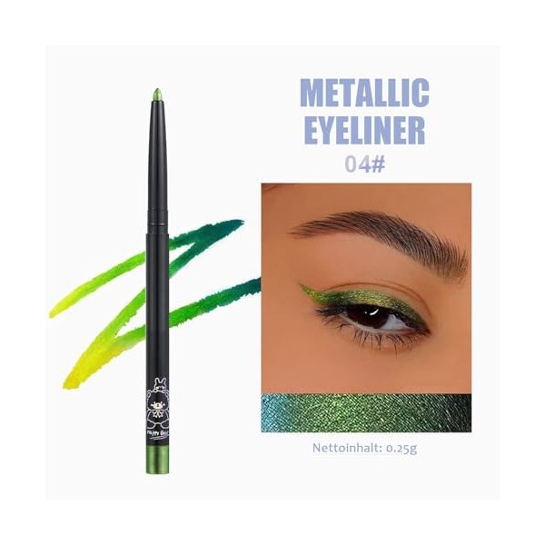 Crayon eyeliner vert métallisé à paillettes - Imperméable et résistant aux taches - Crayon à paupières multichrome - Longue d...