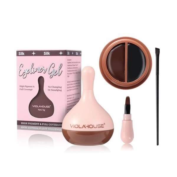 VIOLA HOUSE 2 Couleurs Gel Eyeliners, Waterproof & Anti-Bavures, Gel pour Sourcils Noir, Avec Pinceau EyeLiner pour Tous les ...