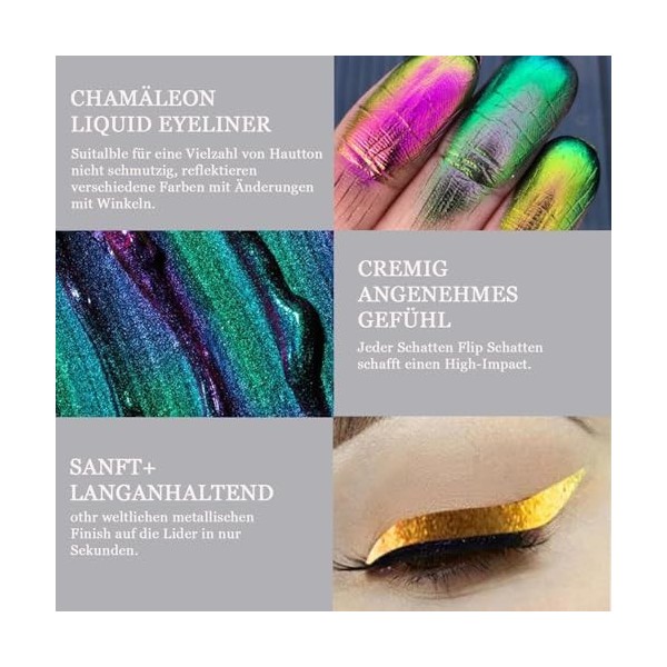 Chameleon Eyeliner liquide, eye-liner liquide imperméable à paillettes métallisé, crayon eye-liner multicolore pailleté, poin...