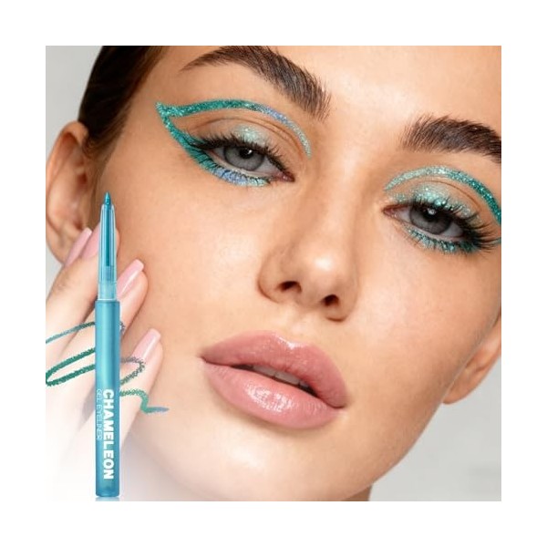 Erinde Crayon Yeux Chameleon Bleu Ciel,Eyeliner Metallic à Effet Multi-Angles,Texture Gel Intense pour une Application Facile...