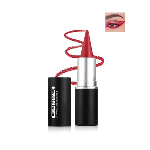 Gel Eyeliner Creme Waterproof Rouge, Couleur Longue Durée, Lisse et Mat Crayon Yeux sans Bavure, Bâtons de Peinture pour le V...