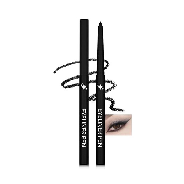 Crayon Yeux Noir Pailleté, Super Doux et Lisse Glitter Gel Eyeliner Pencil, Waterproof and Durable, Très Pigmenté Eye Liner C...