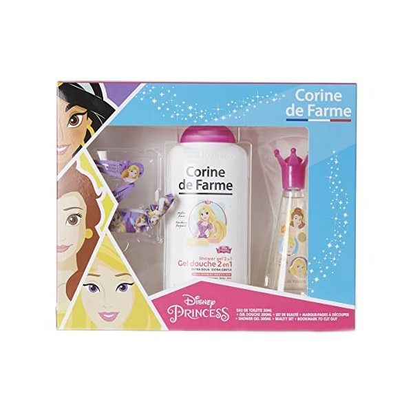 Corine de Farme Coffret Cadeau Princesses Disney | Eau de Toilette 30ml + Gel Douche 300ml + Set Barrettes & Bracelet