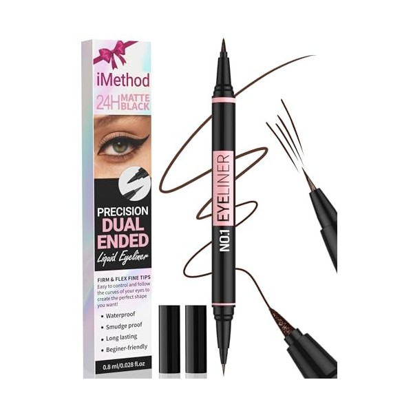 iMethod Eyeliner Liquid Eyeliner 2 en 1 Waterproof Eyeliner Double Ended Eye Liner avec Pointe Pinceau Précise et Pointe épai...