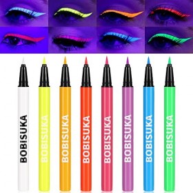 BOBISUKA UV Eyeliner Set 8 Couleurs Imperméable - Eyeliner Liquide Mat aux Couleurs Riches - Eye liner Fluorescent Résistant ...