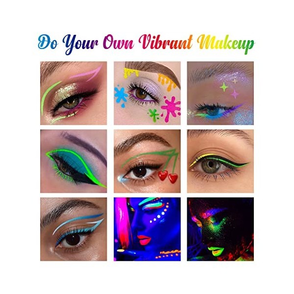 BOBISUKA UV Eyeliner Set 8 Couleurs Imperméable - Eyeliner Liquide Mat aux Couleurs Riches - Eye liner Fluorescent Résistant ...