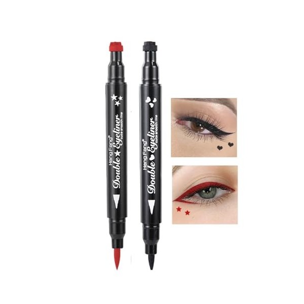 Stamp-OCHILIMA Eyeliner Crayon eyeliner liquide double face avec tampon de maquillage pour les yeux, imperméable, double face...