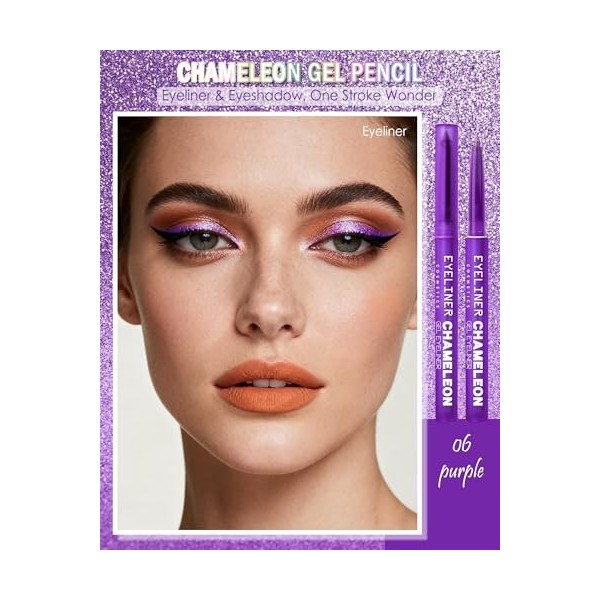 Paillettes Crayon Yeux, Violet Chameleon Eyeliner, Eye Liner Waterproof Long Lasting, Résistant aux Taches Crayon Eyeliner, H