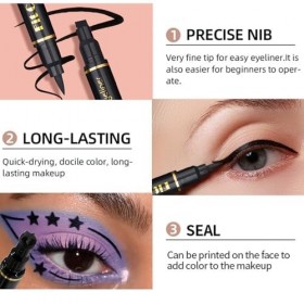 Sitovely 6PCS Coffret de Crayons Eye Liner Liquide à deux têtes, Liquid Eyeliner Stamp Pencil, Stylo Eyeliner Noir ailé pour 
