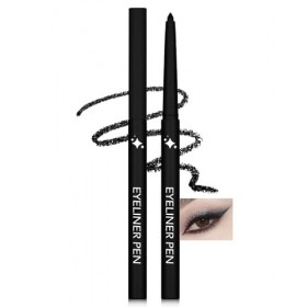 Crayon Yeux Noir Pailleté, Super Doux et Lisse Glitter Gel Eyeliner Pencil, Waterproof and Durable, Très Pigmenté Eye Liner C
