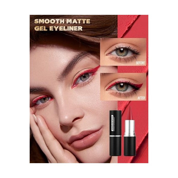 Gel Eyeliner Creme Waterproof Rouge, Couleur Longue Durée, Lisse et Mat Crayon Yeux sans Bavure, Bâtons de Peinture pour le V