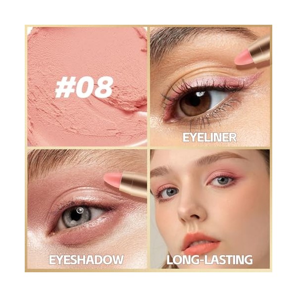 Boobeen Bâton 2-en-1 Ombre À Paupières Et Crayon Eye-Liner, Ombre À Paupières En Stick Avec Embout Estompeur Intégré,Texture ...