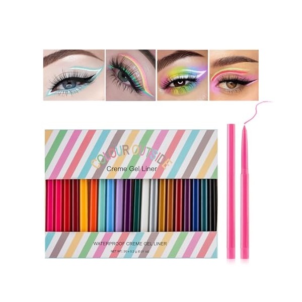 EnMart Set de 20 Crayons pour les Yeux, Haute Pigmentation & Glissant - Résistant à lEau, Anti-Trace & Tenue Longue pour Loo ...