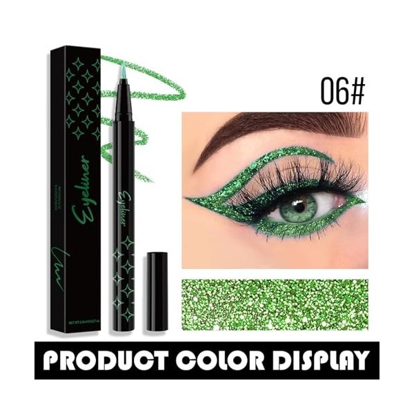 Vawolecy Stylo eyeliner scintillant coloré, Eyeliner liquide scintillant, Finition satinée métallique hautement pigmentée imp...