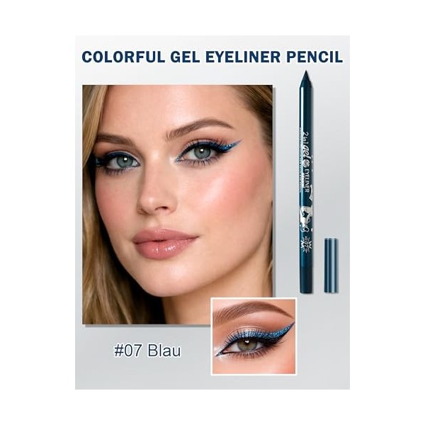 Jutqut Lot de 2 eyeliner en gel bleu mat - Imperméable et résistant aux taches - Haute pigmentation - Séchage rapide et longu...