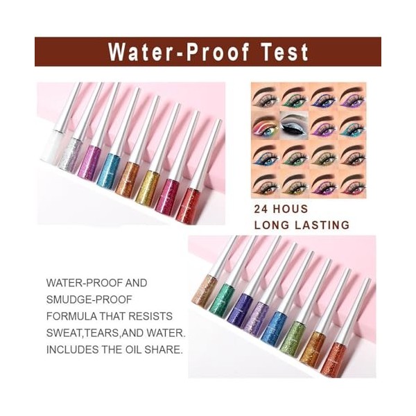 Eyeliner coloré à paillettes liquides, bleu lac, crayons à paillettes métallisées, imperméable et résistant aux taches, trait...