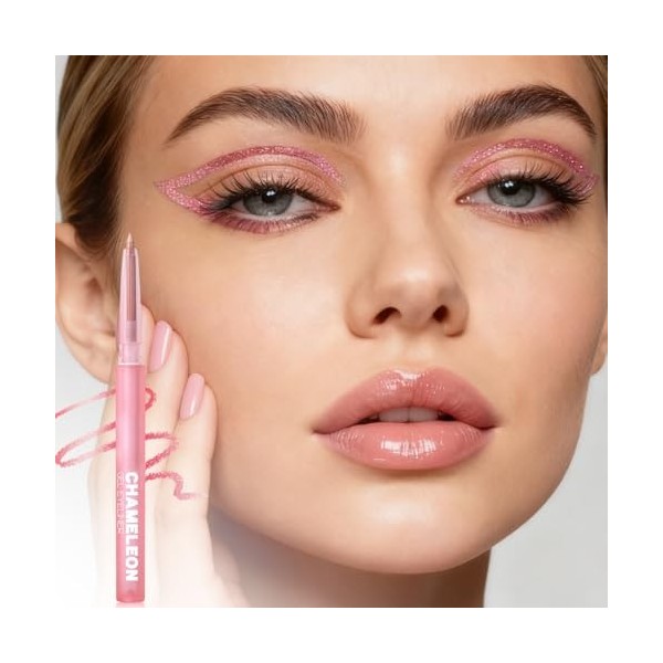 Erinde Crayon Yeux Chameleon Rose,Eyeliner Metallic à Effet Multi-Angles,Texture Gel Intense pour une Application Facile,Impe