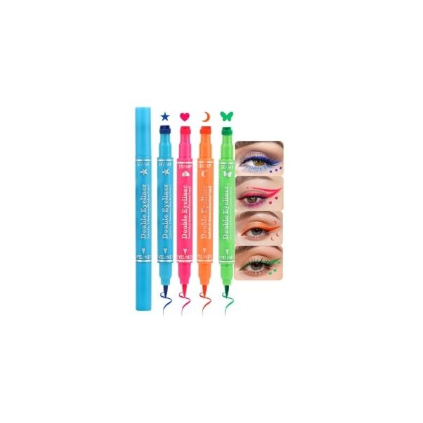 Erinde Lot de 4 stylos eyeliner liquide à double tête pour femmes, eyeliner crayon multicolore, outil de tatouage pour eyelin