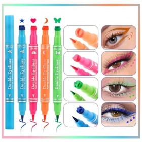Erinde Lot de 4 stylos eyeliner liquide à double tête pour femmes, eyeliner crayon multicolore, outil de tatouage pour eyelin