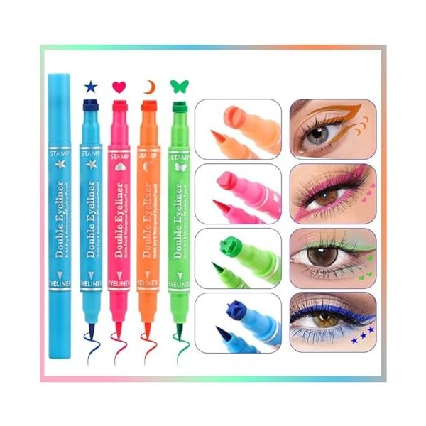 Erinde Lot de 4 stylos eyeliner liquide à double tête pour femmes, eyeliner crayon multicolore, outil de tatouage pour eyelin