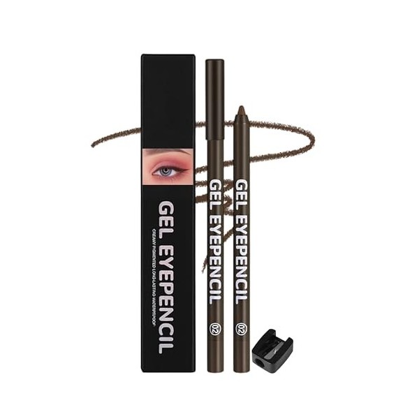 Erinde Crayon Yeux Waterproof Marron, Crayon Gel Eyeliner, Haute Pigmentation, Longue Durée, Résistant à lEau, Inclut un Tai
