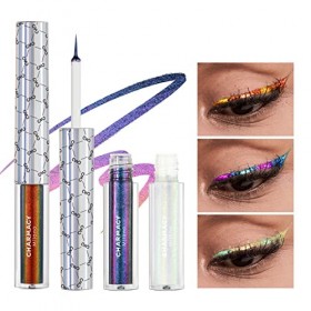 CHARMACY Caméléon Eyeliner liquide à paillettes, hautement pigmenté, multicolore intense métallique, imperméable, pointe ultr...