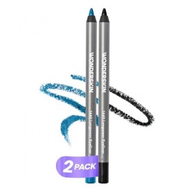 Wonderskin 1440 Crayon Eyeliner Longue Tenue Bleu et Noir, Paquet de 2 - Crayon Eyeliner Imperméable, Aiguisable et Anti-Bavu
