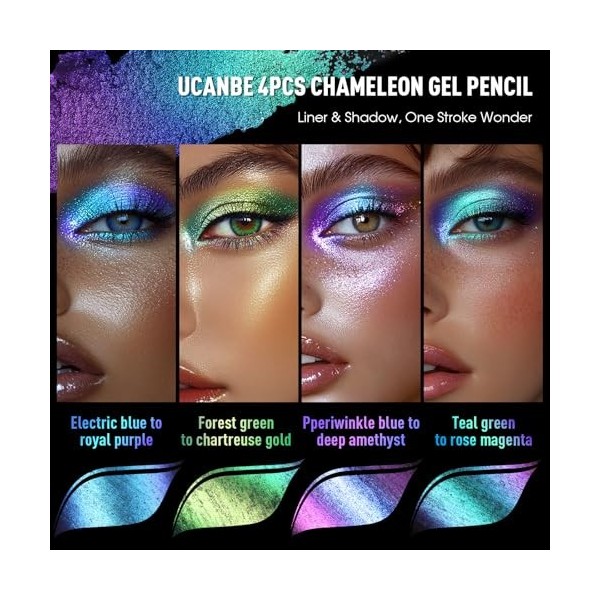 UCANBE Ombre à Paupières Caméléon Eye Liner 4PCS, Maquillage des Yeux Gradient Métallique Pailleté, Imperméable et Longue Dur...