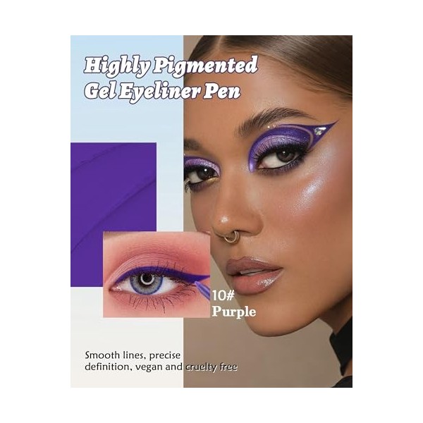 Gel Crayon Yeux, Eye Liner Mat Violet Waterproof, Longue Tenue Lisse Creamy Eyeliner, Anti-Taches Hautement Pigmentés, Applic