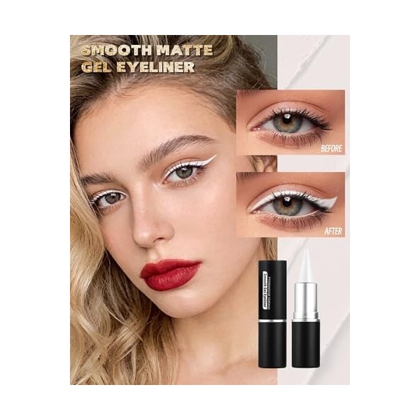 Eyeliner Waterproof White Matt Lisse Khôl Crayons Khôl à séchage rapide Résistant aux taches Gel Crème Longue durée Haute Pig