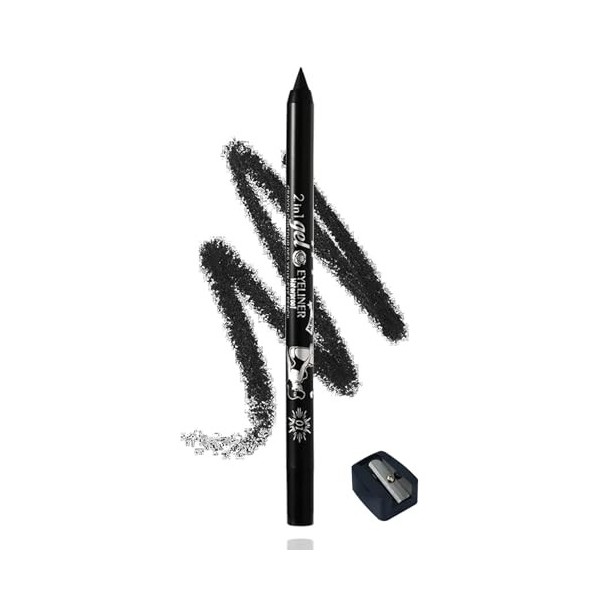 Eyeliner en gel noir - Crayon khôl noir mat - Imperméable et résistant aux taches - Crayon eyeliner longue durée avec taille-...
