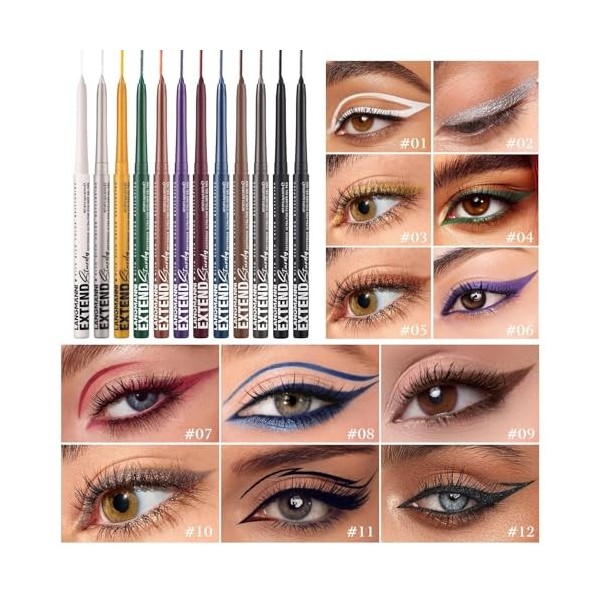 Set de crayons eyeliner, crayon eyeliner mat scintillant, Eyeliner rétractable, ultra pigmenté, séchage rapide, résistant à l...