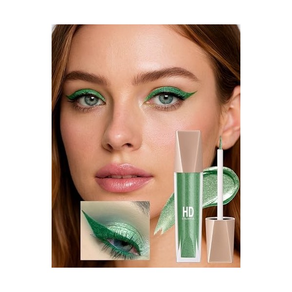 Erinde Eyeliner Pailleté Vert, Crayon Yeux Liquide Métallique Scintillant Waterproof, Séchage Rapide et Longue Tenue, Fini Br...