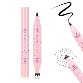 Prreal Eyeliner Stylo 2 en 1 pour taches de rousseur, tampon marron foncé et eyeliner liquide noir, imperméable, séchage rapi...