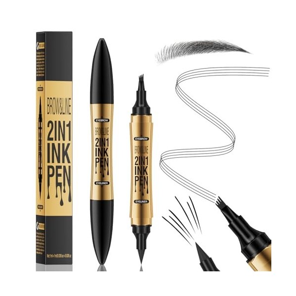 Crayon à Sourcils et Eye Liner 2-en-1, Crayon à Sourcils à Double Extrémité avec 4 Pointes de Précision, Waterproof et Anti-t...