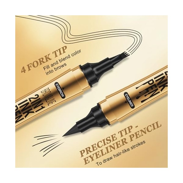 Crayon à Sourcils et Eye Liner 2-en-1, Crayon à Sourcils à Double Extrémité avec 4 Pointes de Précision, Waterproof et Anti-t...