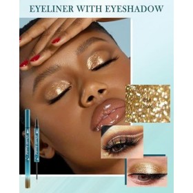 2 in 1 Double-Ended Liquide Eyeliner Pen, Très Fin Eyeliner Noir & Or Fard à Paupières Pailleté, Waterproof Longue Durée, Qui
