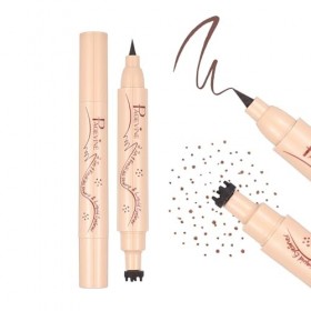 Prreal Eyeliner Freckle Pen 2 en 1 Freckle Stamp and Liquid Eyeliner Waterproof Natural Lifelike Freckles Makeup Soft Dot Pen...